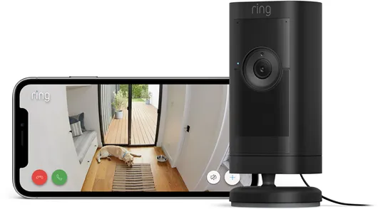 Ring Stick Up Cam Pro ulkokäyttöön tarkoitettu valvontakamera virtapistokkeella, musta
